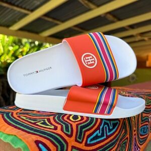 Tommy Hilfiger TWDELTON-SC Women's Slide Sandals Size 5M‎ Orange Striped